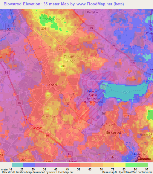 Blovstrod,Denmark Elevation Map