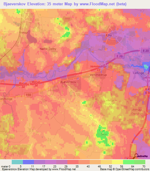 Bjaeverskov,Denmark Elevation Map