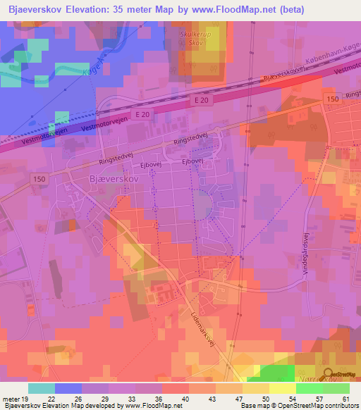 Bjaeverskov,Denmark Elevation Map