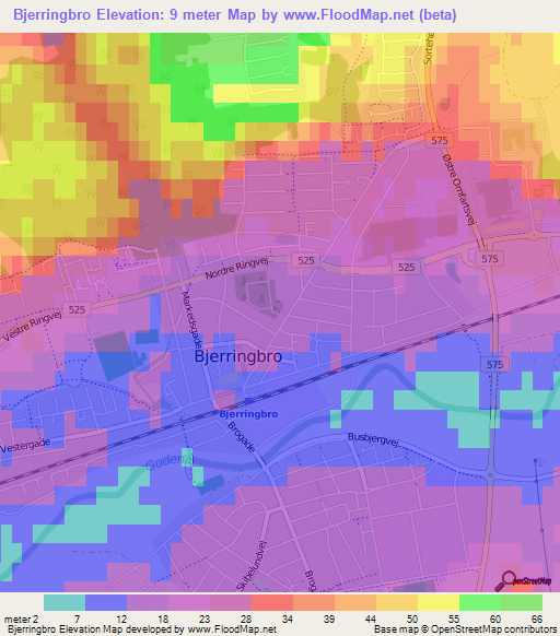 Bjerringbro,Denmark Elevation Map