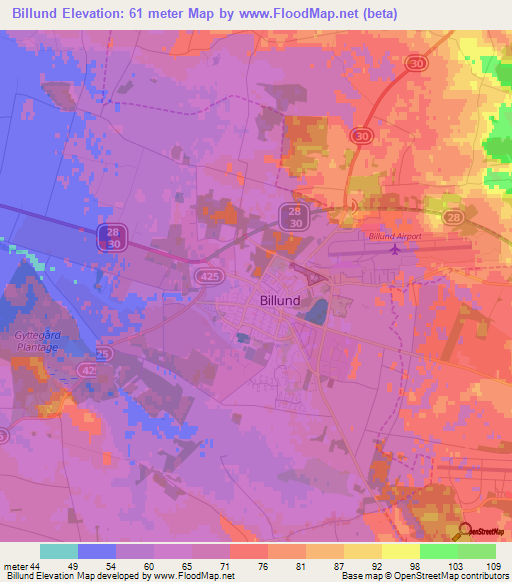 Billund,Denmark Elevation Map