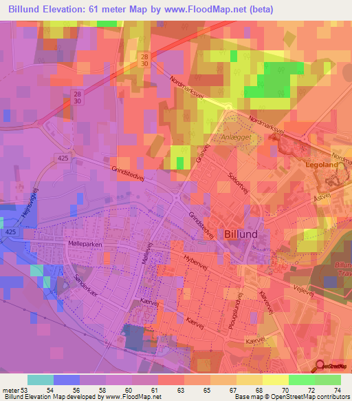 Billund,Denmark Elevation Map