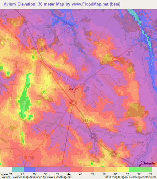 Avlum,Denmark Elevation Map