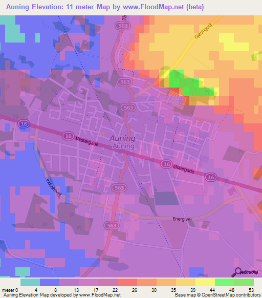 Auning,Denmark Elevation Map