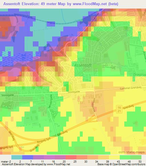 Assentoft,Denmark Elevation Map