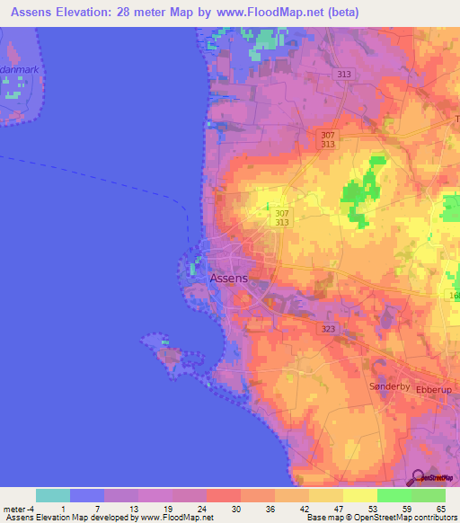 Assens,Denmark Elevation Map