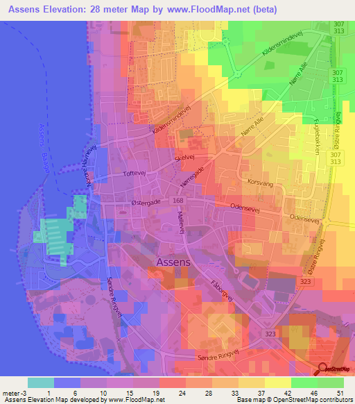 Assens,Denmark Elevation Map