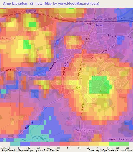 Arup,Denmark Elevation Map