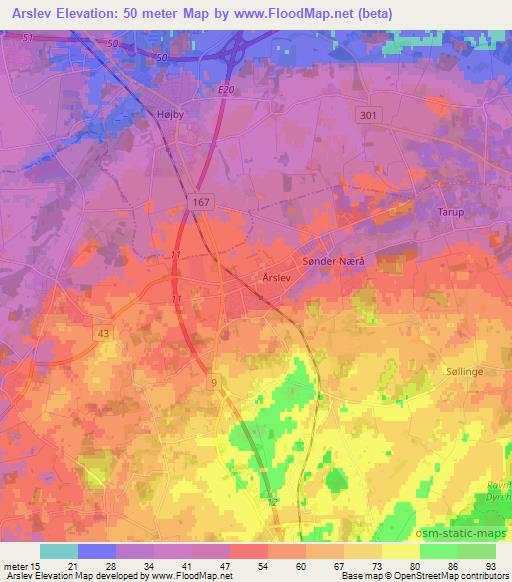 Arslev,Denmark Elevation Map