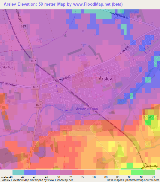 Arslev,Denmark Elevation Map