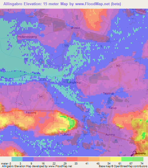 Allingabro,Denmark Elevation Map