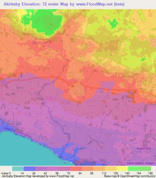 Akirkeby,Denmark Elevation Map