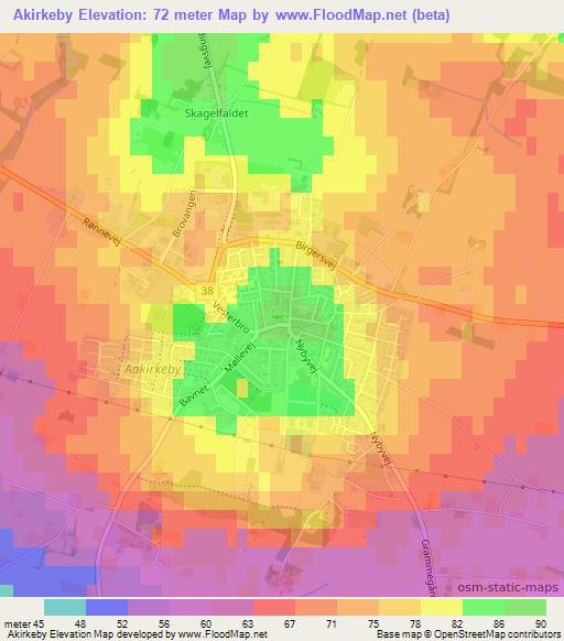 Akirkeby,Denmark Elevation Map