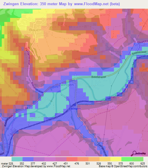 Zwingen,Switzerland Elevation Map