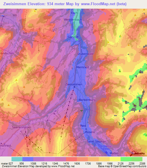 Zweisimmen,Switzerland Elevation Map