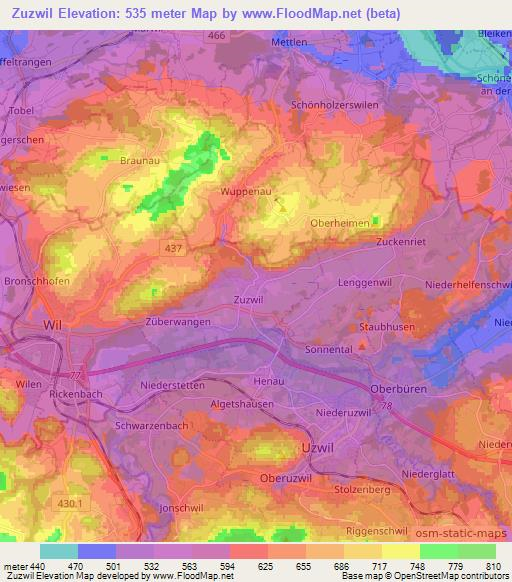 Zuzwil,Switzerland Elevation Map