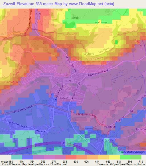 Zuzwil,Switzerland Elevation Map