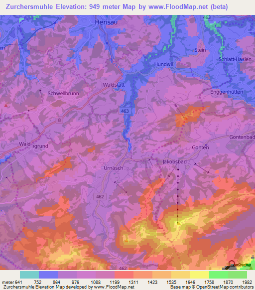 Zurchersmuhle,Switzerland Elevation Map