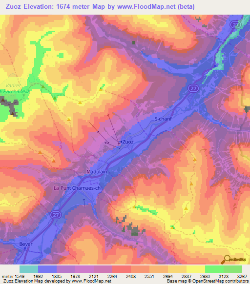 Zuoz,Switzerland Elevation Map