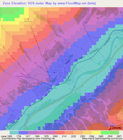 Zuoz,Switzerland Elevation Map