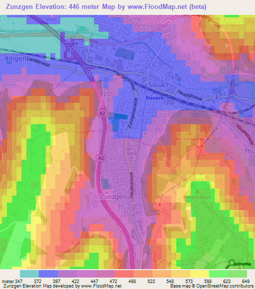 Zunzgen,Switzerland Elevation Map