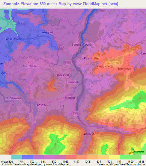 Zumholz,Switzerland Elevation Map