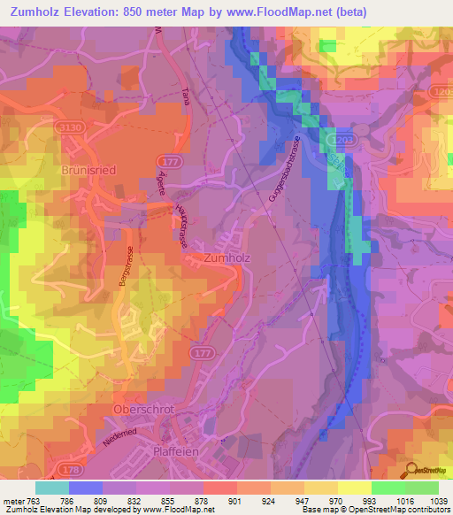 Zumholz,Switzerland Elevation Map