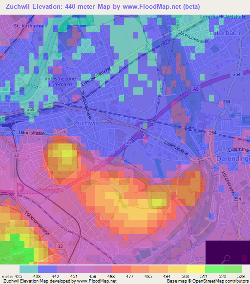 Zuchwil,Switzerland Elevation Map