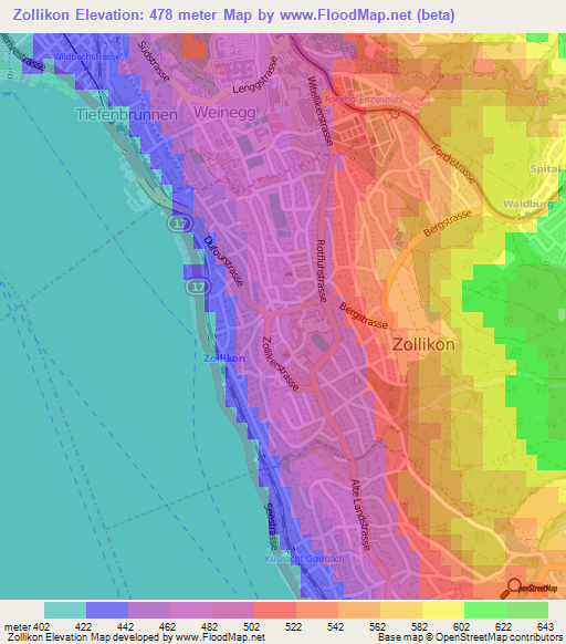 Zollikon,Switzerland Elevation Map