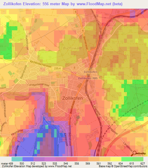 Zollikofen,Switzerland Elevation Map