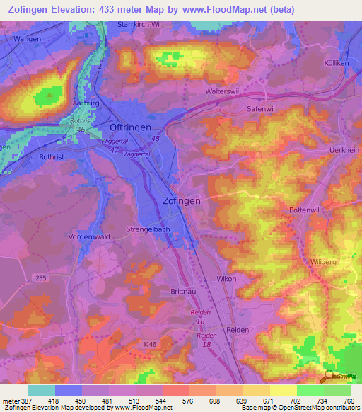Zofingen,Switzerland Elevation Map