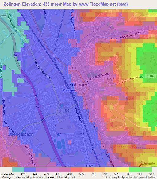 Zofingen,Switzerland Elevation Map