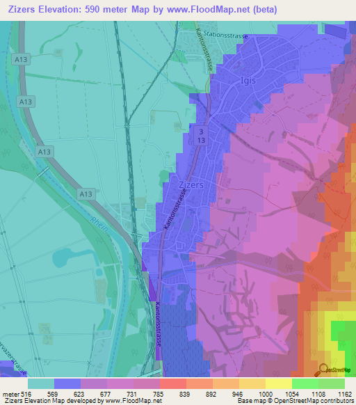 Zizers,Switzerland Elevation Map