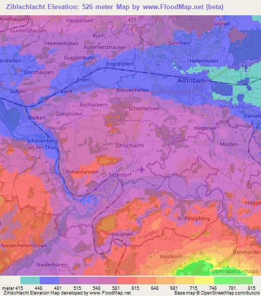 Zihlschlacht,Switzerland Elevation Map