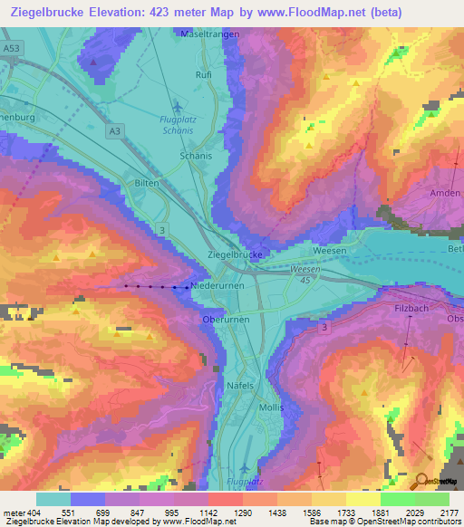 Ziegelbrucke,Switzerland Elevation Map