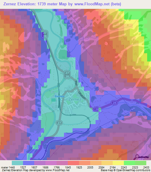 Zernez,Switzerland Elevation Map