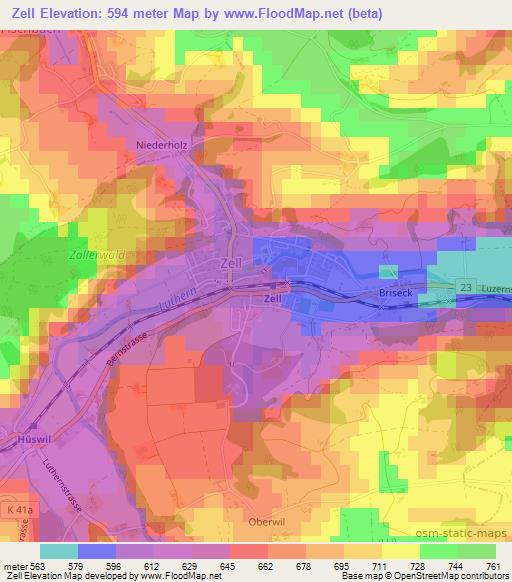 Zell,Switzerland Elevation Map