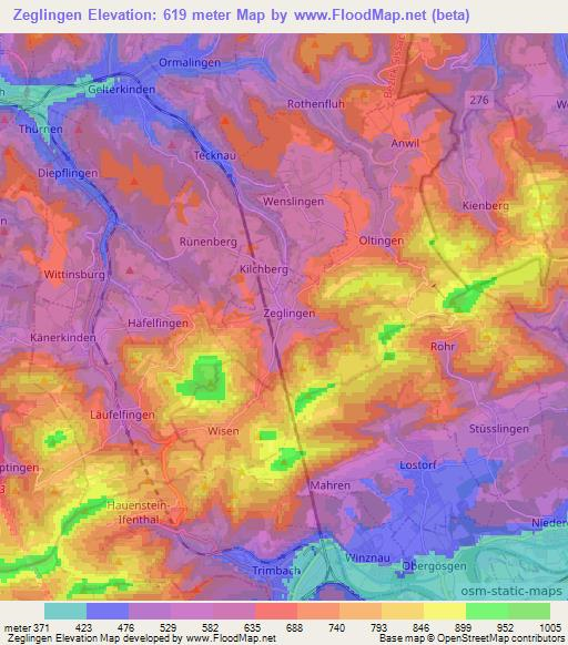 Zeglingen,Switzerland Elevation Map