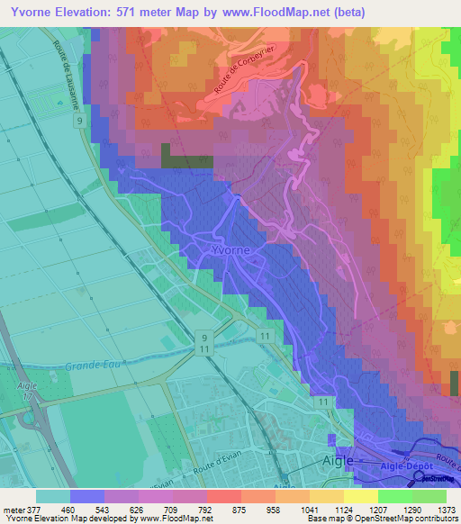 Yvorne,Switzerland Elevation Map