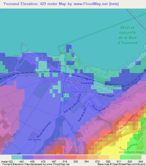 Yvonand,Switzerland Elevation Map