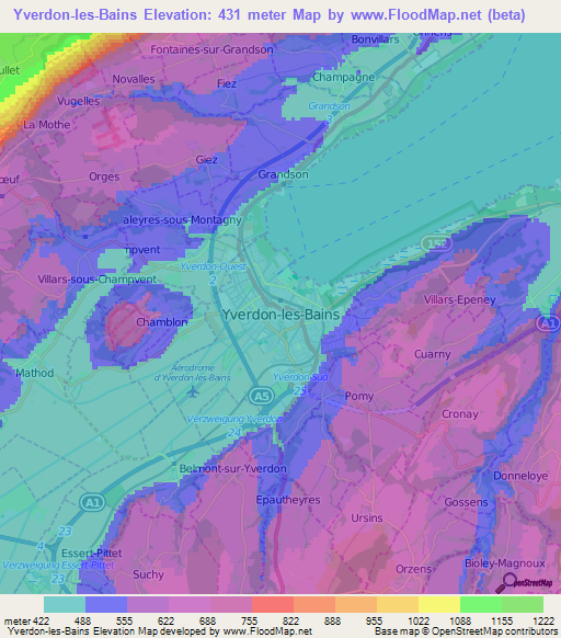 Yverdon-les-Bains,Switzerland Elevation Map