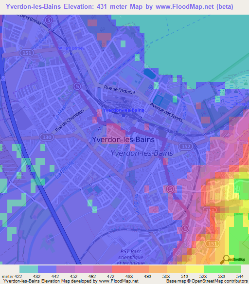 Yverdon-les-Bains,Switzerland Elevation Map