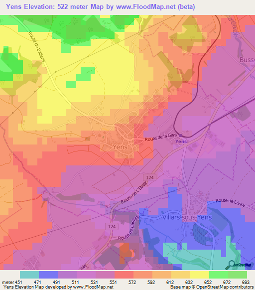 Yens,Switzerland Elevation Map