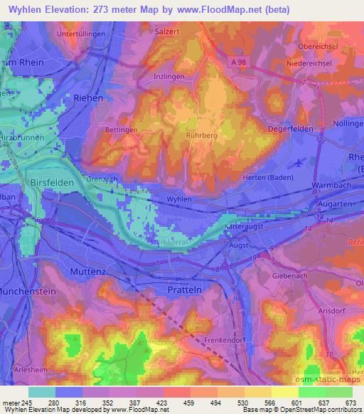 Wyhlen,Switzerland Elevation Map