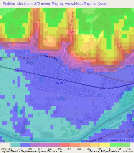 Wyhlen,Switzerland Elevation Map