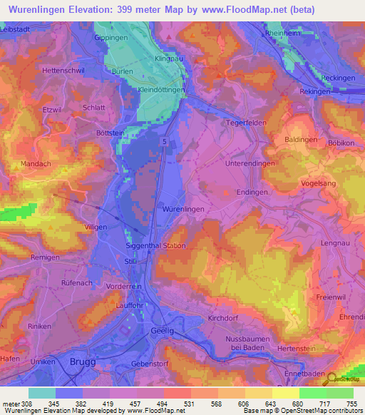 Wurenlingen,Switzerland Elevation Map