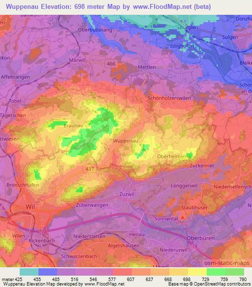 Wuppenau,Switzerland Elevation Map