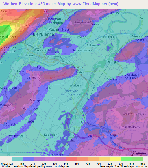 Worben,Switzerland Elevation Map