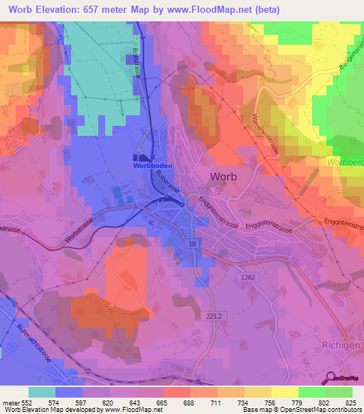 Worb,Switzerland Elevation Map