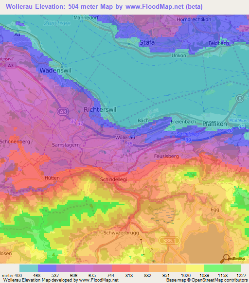 Wollerau,Switzerland Elevation Map